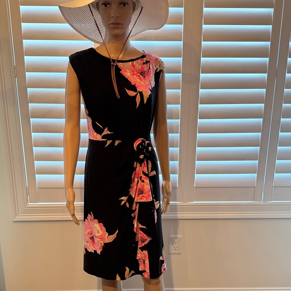 Jones New York Black Dress with Pink Floral Design